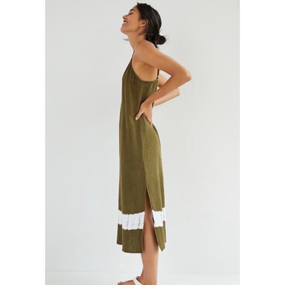 Self Contrast Olive Gauze Midi Slip Dress Cotton NWT Small - Picture 2 of 8